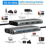 Dolovo 12-in-1 USB-C Hub, Triple Display Docking Station with Dual HDMI Ethernet VGA 3x USB3.0 1x USB2.0 Card Reader PD Charging 3.5mm Jack, Compatible for Windows & Mac - Imported from UK