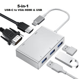 Weton USB C to HDMI VGA Adapter, 5-in-1 USB 3.1 Type C Hub to HDMI 4K, 1080P VGA, 3xUSB 3.0 Multiport Video Adapter Converter for MacBook, Chromebook, Dell XPS - Imported from UK