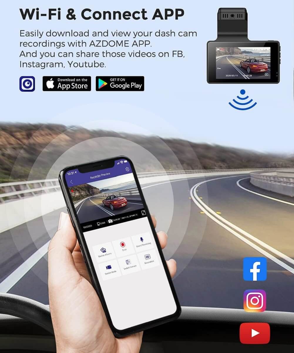 AZDOME M63 Lite 4K Dual Dash Cam 2K+1080P Dashboard Camera with GPS Wi ...
