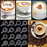 Coffee Stencil Set Perfect for Cappuccino Latte or Hot Chocolate 16pcs Plastic Coffee DIY Decorating Tool for Kitchen - Imported from UK