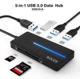 KEXIN 5-in-1 USB 3.0 Data Hub, 3-Port + SD & TF Card Reader USB Hub for USB A Devices with Blue LED Indicator - Imported from UK
