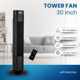 ANSIO 30" Tower Fan with Remote For Home & Office, 7.5 Hour Timer, 3 Speed & 3 Wind Modes Oscillating Cooling Fan - Imported from UK