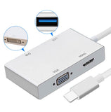 USB C to HDMI / DVI / VGA / USB3.0 Converter Adapter, 4 in 1 Multi Hub, Male to Female Multi-Display Video Converter - Imported from UK