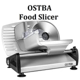 OSTBA Electric Deli Food Meat Slicer 200W with Quiet DC Motor, Child Lock Protection, Removable 19cm Stainless Steel Blade, 0-15mm Adjustable Thickness, Easy to Clean, Ideal for Meat, Cheese, Bread and Vegetables - Imported from UK