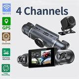 EUIOOVM Car Black Box DVR Dash Cam, 360-Degree Panoramic Car DVR, Full HD 1080P, 4 Channel Video Recorder, WiFi, GPS, G-Sensor, Front, Rear, Left and Right Vehicle Cameras, Loop Recording, WDR, Night Vision, 64GB Card Included - Imported from UK