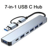 7-in-1 USB C Hub High Speed USB3.0 Ports + 4 USB2.0 Ports USB-C Charging Ports Data Transfer Aluminum Alloy Finish - Imported from UK