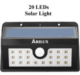 ARILUX® 20 LEDs Solar Light Waterproof PIR Motion Sensor Outdoor Warm White Wall Light - Imported from UK