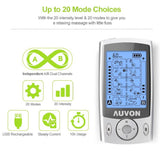 AUVON Dual Channel TENS & Muscle Stimulator with 20 Modes, 2" & 2"x4" TENS Unit Electrode Pads, TENS Machine for Pain Relief - Imported from UK