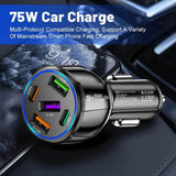 USB-C 75W Car Charger, PD & QC3.0 Fast Charging Car Adapter, 5 Multi Port Type-C Cigarette Lighter USB Charger, Car Phone Charger for iPhone/Android/Samsung Galaxy etc - Imported from UK