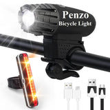 Penzo USB Rechargeable Bike Light Set 320 Lumens Powerful Waterproof Front & Rear Bicycle Light  For Mountain Bike Night Riders - Imported from UK