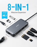 Anker USB C Hub, PowerExpand 8-in-1 USB C Adapter with Dual 4K HDMI, 100W Power Delivery, 1 Gbps Ethernet, 2x USB 3.0 Data Ports, SD & microSD Card Reader - Imported from UK