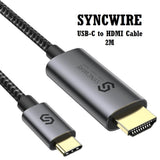 SYNCWIRE USB C to HDMI Cable 4K 60Hz Gold Plated Nylon Braided Type-C 3.1 Thunderbolt 3 HDMI Cable 2M - Imported from UK