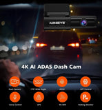 MINIEYE C2L Dash Cam Front & Rear 4K+1080P Car Dash Cam, 2K with ADAS Alert, Wireless Car Camera Dash Cam with 170° Wide Angle, Built-in GPS, Night Vision, Loop Recording, Parking Monitor, APP OTA Update, 64GB Card Include - Imported from UK