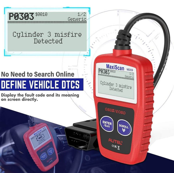 Autel MaxiScan MS309 OBD2 Fault Code Reader Scanner, Read/Clear Codes ...