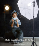 ESDDI Photography Lighting Kit, Adjustable 2.6Mx3M Background Support System with 3 Color Backdrop Fabric Photo Studio Softbox Sets, 5x 85W Bulb, 2x Umbrellas Light Stand & Carrying Bag - Imported from UK