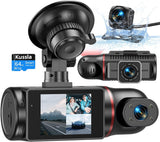 Kussla Front & Rear Inside 3 Channel  1080P Dash Cam, 3 Ways Triple Car Camera with Super Night Vision, G-Sensor, Loop Recording, WDR, Motion Detection, Parking Monitor - Imported from UK