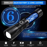 Outlite 5000 Lumens LED Flashlight With 5 Light Modes, USB Rechargeable Zoomable Tactical Handheld Torch for Camping Hiking Hunting Emergency, 5000mAh Battery (Container Product Without Box) - Imported from UK