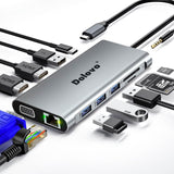 Dolovo 12-in-1 USB-C Hub, Triple Display Docking Station with Dual HDMI Ethernet VGA 3x USB3.0 1x USB2.0 Card Reader PD Charging 3.5mm Jack, Compatible for Windows & Mac - Imported from UK