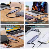 7-in-1 USB C Hub High Speed USB3.0 Ports + 4 USB2.0 Ports USB-C Charging Ports Data Transfer Aluminum Alloy Finish - Imported from UK