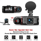 Kussla Front & Rear Inside 3 Channel  1080P Dash Cam, 3 Ways Triple Car Camera with Super Night Vision, G-Sensor, Loop Recording, WDR, Motion Detection, Parking Monitor - Imported from UK