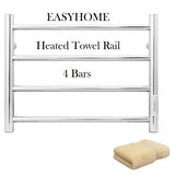 EASYHOME 4 Bars Towel Warmer, Premium Stainless Steel Wall Mounted Heated Towel Rail with Built-in Timer for Bathroom - Imported from UK