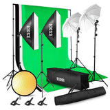 ESDDI Photography Lighting Kit, Adjustable 2.6Mx3M Background Support System with 3 Color Backdrop Fabric Photo Studio Softbox Sets, 5x 85W Bulb, 2x Umbrellas Light Stand & Carrying Bag - Imported from UK