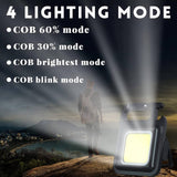 COB Rechargeable Keychain Light, 500 Lumens Bright Work Light with 4 Modes, Waterproof Flashlights for Outdoor Activities - Imported from UK