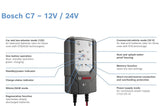 Bosch C7 Intelligent & Automatic Battery Charger - 12V-24V / 7A for Lead-Acid Batteries, GEL, Start/Stop EFB, Start/Stop AGM for Motorcycles, Cars & Light - Imported from UK