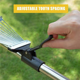 Garden 9-Teeth Leaf/Grass/Weed Rake, Telescopic Adjustable Retractable Metal Gardening Leaves Rake with Ergonomic Handle for Outdoor Patio Lawn Yard Cleaning (Container Product Without Box) - Imported from UK