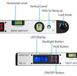 Proster LCD Electronic Protractor 0-225° Digital Angle Finder, 400mm/16" Angle Ruler with Spirit Levels & Backlit LCD Digital Angle Measuring Tool for Roofing Engineering - Imported from UK