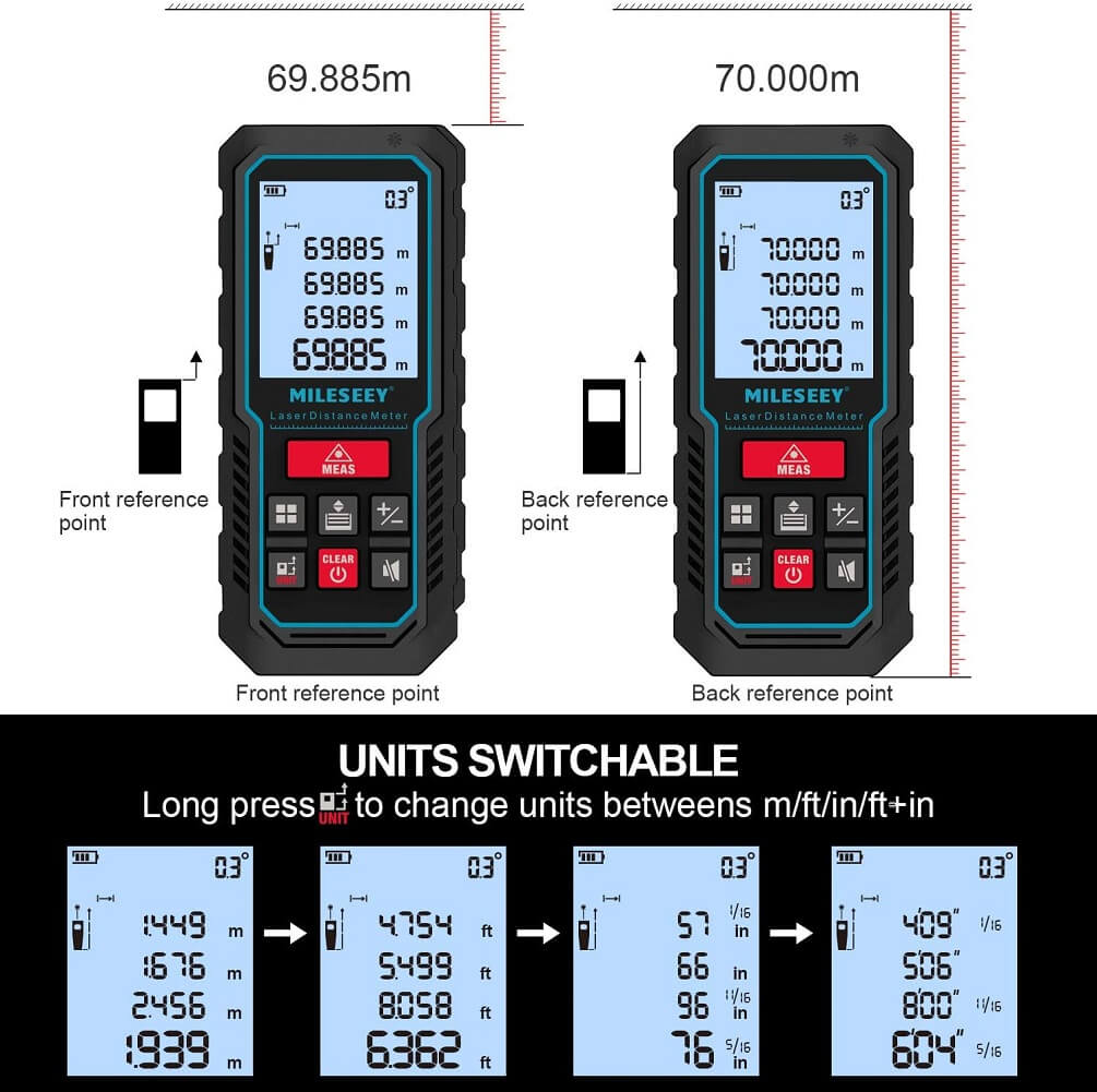 All Distance Measuring Tools MiLESEEY 120M - 393ft Digital Laser Distance Measure Tool with Upgrade ...