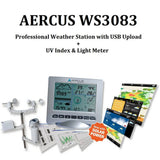 Aercus Instruments™ WS3083 Pro Wireless Weather Station with USB Upload + UV Index & Light Meter - Imported from UK