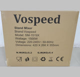 Vospeed Stand Mixer 6.2L 1500W Food Mixer Dough Blender with Bowl Beater Hook Whisk & Silicone Spatula 6 Adjustable Speeds & Dishwasher Safe - Imported from UK