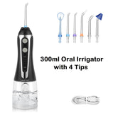 Leominor 300ml Water Flosser, Portable Oral Irrigator with 4 Tips 5 DIY Modes IPX7 Waterproof Rechargeable Water Dental Flosser (Without Box) - Imported from UK