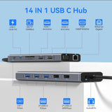 ABIWAZY 14-i-1 USB C Hub Triple Display Docking Station with 2x 4K HDMI, VGA, Ethernet, 2x USB 2.0, 3x USB 3.0, 100W PD Charging, SD/TF Card Slot, 3.5mm Audio Jack - Imported  from UK