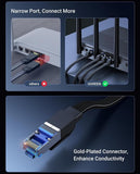 UGREEN Ethernet cable showing gold-plated RJ45 connector with blue and gold internal details