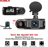 Kussla Front & Rear Inside 3 Channel  1080P Dash Cam, 3 Ways Triple Car Camera with Super Night Vision, G-Sensor, Loop Recording, WDR, Motion Detection, Parking Monitor - Imported from UK