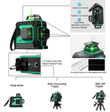 THL & INEW 3D 12 Lines Cross Laser Leveler, Green Self-Levelling 3x 360° with Magnetic Wall Mount, IP54 Vertical & Horizontal Laser Line (3 Pieces Battery) - Imported from UK