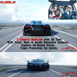Kussla Front & Rear Inside 3 Channel  1080P Dash Cam, 3 Ways Triple Car Camera with Super Night Vision, G-Sensor, Loop Recording, WDR, Motion Detection, Parking Monitor - Imported from UK