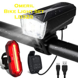 Omeril LD320 Bike Light Set, USB Rechargeable Light with 300LM Waterproof Front Headlight & 100LM Tail Light, Adjustable 6 Lighting Modes, Cycling Lights for Road & Mountain, Easy to Fit - Imported from UK