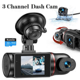 Kussla Front & Rear Inside 3 Channel  1080P Dash Cam, 3 Ways Triple Car Camera with Night Vision, G-sensor, Loop Recording, WDR Motion Detection, Parking Monitor - Imported from UK