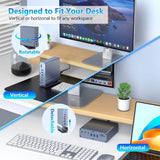 15 in 1 USB-C Docking Station 4K HD Vertical Hub with Triple Monitor 4K Display, Dual HDMI+DP, 5xUSB 3.0/2.0, PD 3.0, RJ45, SD/TF 3.0, 3.5 Audio  - Imported from UK
