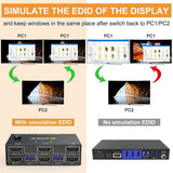 KCEVE KVM Switch USB3.0/HDMI Dual Display, 2 Computers 2 Monitors and 4 USB 3.0 Ports, 4K@60Hz 2K@144Hz, HD Resolution, Support Copy & Extended Display with EDID Emulator Function, Wired Remote Included - Imported from UK