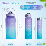 Sport Water Bottle Pack of 3 (2000ml+900ml+500ml), Motivational Drinking Water Bottles with Carrying Strap, Leakproof BPA & Toxic Free For Sports Fitness Gym - Imported from UK