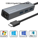 llano 4-in-1 USB3.0 Gigabit Ethernet Hub, 10/100/1000 RJ45 LAN Wired Network Aluminum Alloy Adapter for MacBook Laptop Desktop PC Tablet Phone - Imported from UK