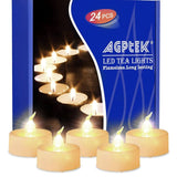 AGPTEK Flickering LED Tealights, Battery Operated Flameless Candles for Wedding, Holiday Party, Home Decor (24 Warm White Candles) - Imported from UK