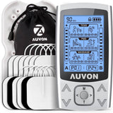 AUVON Dual Channel TENS EMS Unit, 24 Modes Muscle Stimulator for Pain Relief, Rechargeable TENS Machine Massager with 6 Pads, ABS Pads Holder, USB Cable & Dust-Proof Storage Bag - Imported from UK