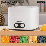 Geepas 240W Food Dehydrator with 5 Trays, BPA-Free Food Dryer Machine with Adjustable Thermostat, Food Preserver Snack Dryer for Fruit Vegetables Meat Healthy Snacks - Imported from UK