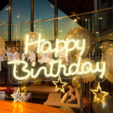 Happy Birthday Neon LED Warm White Wall Light,  Reusable USB Powered Acrylic Flexible Silicone LED Wall Decor Light for Home Bar Bedroom Birthday Party - Imported from UK