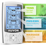 AUVON Dual Channel TENS EMS Unit, 24 Modes Muscle Stimulator for Pain Relief, Rechargeable TENS Machine Massager with 6 Pads, ABS Pads Holder, USB Cable & Dust-Proof Storage Bag - Imported from UK